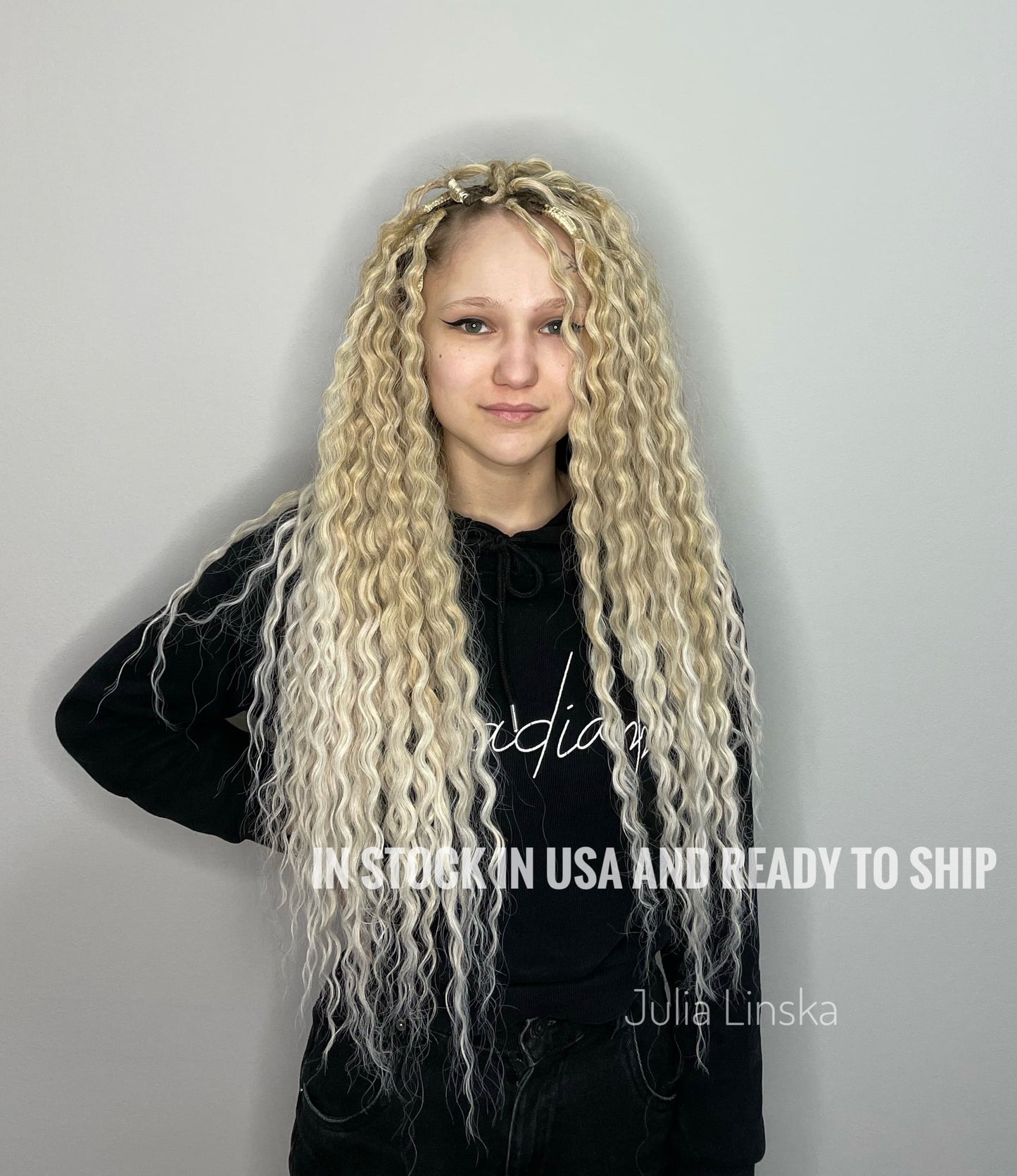 wheat blonde curly synthetic crochet dreads
