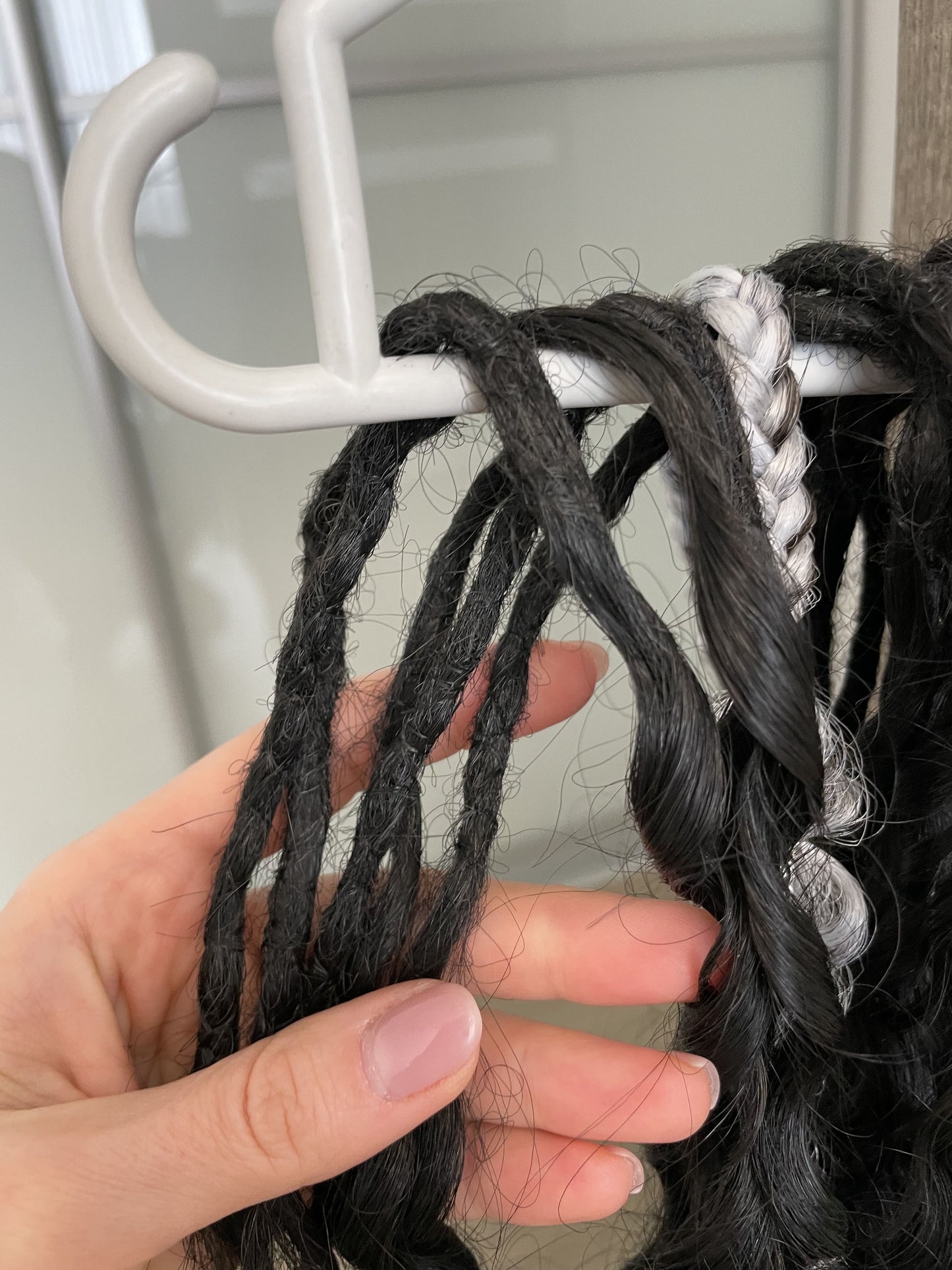 Set of black bohemian synthetic dreadlocks and dark gray textured braids, 60 DE, full set