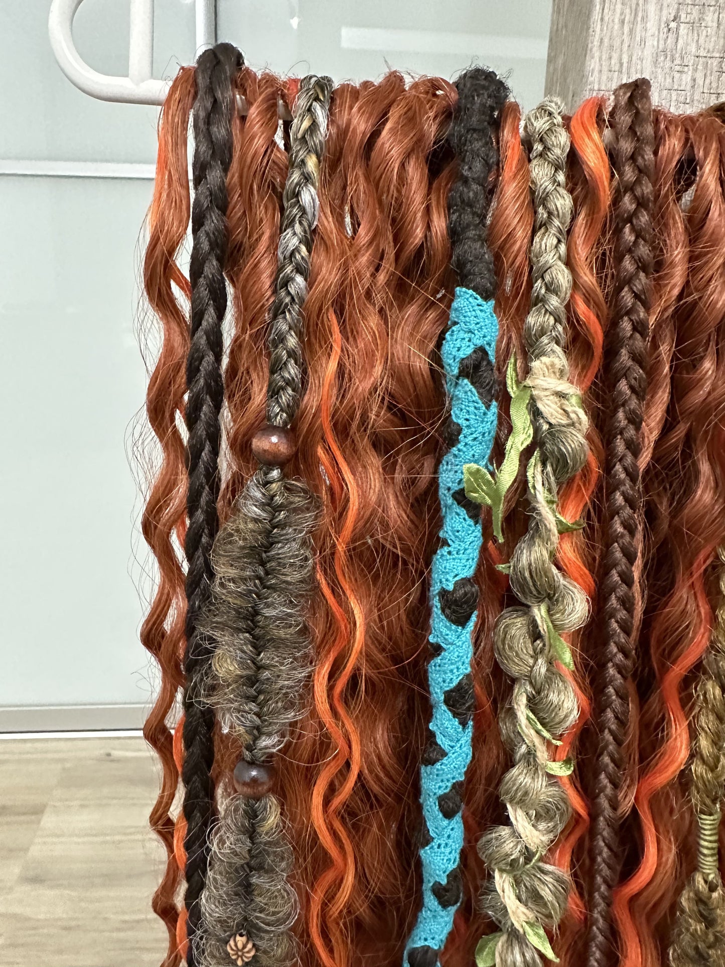 Set of cooper bohemian synthetic dreadlocks and dark pastel textured braids, 60 DE, full set