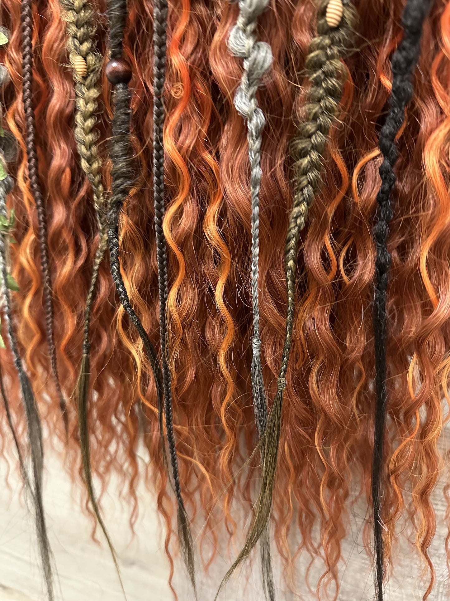 Set of cooper bohemian synthetic dreadlocks and dark pastel textured braids, 60 DE, full set