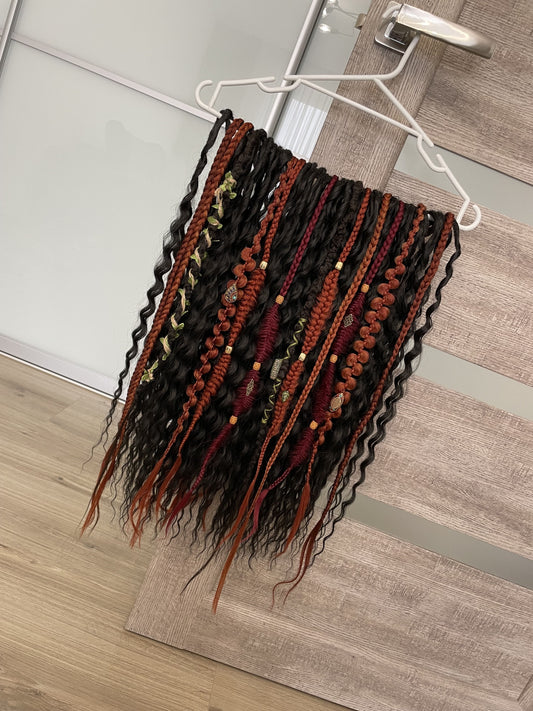 black bohemian synthetic dreadlocks and copper textured braids