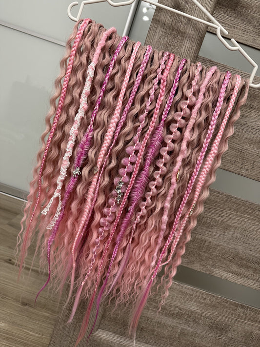 pink bohemian synthetic dreadlocks and pink textured braids