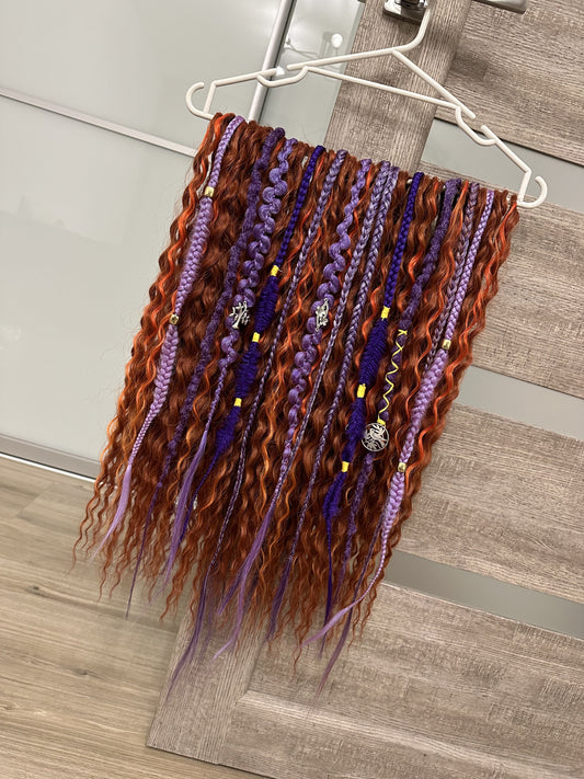 copper bohemian synthetic dreadlocks and violet textured braids